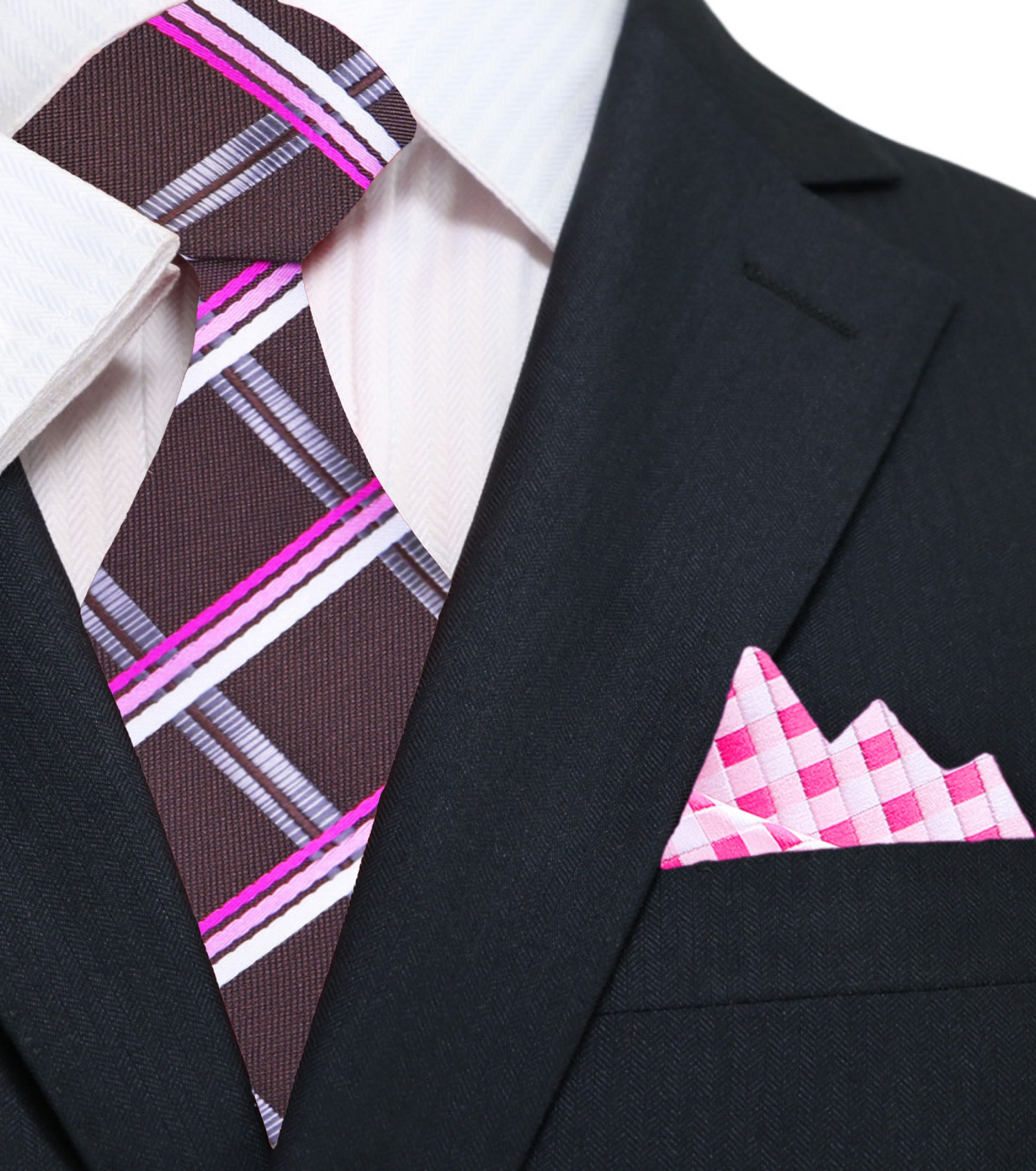 Brown, Pink Plaid Necktie & Accenting Square