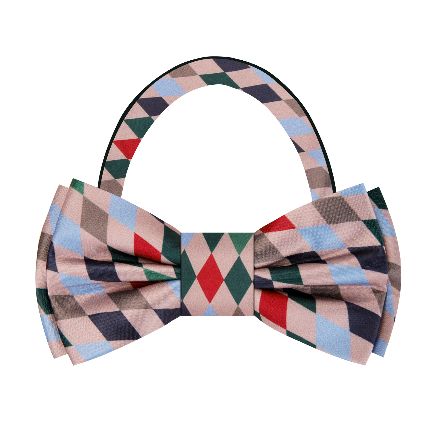 Red, Green, Brown, Blue Harlequin Diamonds Bow Tie Pre Tied