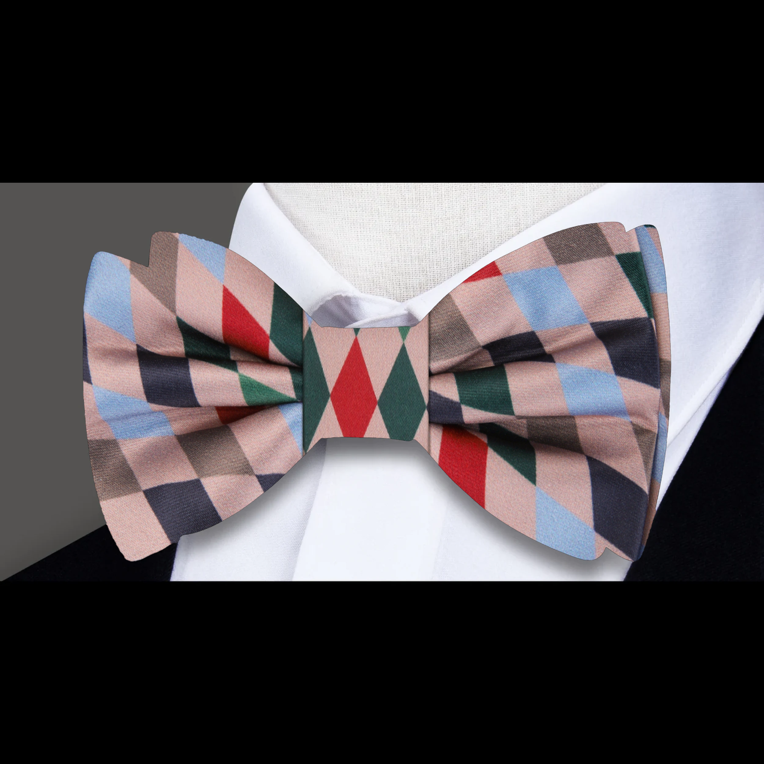 Red, Green, Brown, Blue Harlequin Diamonds Bow Tie 
