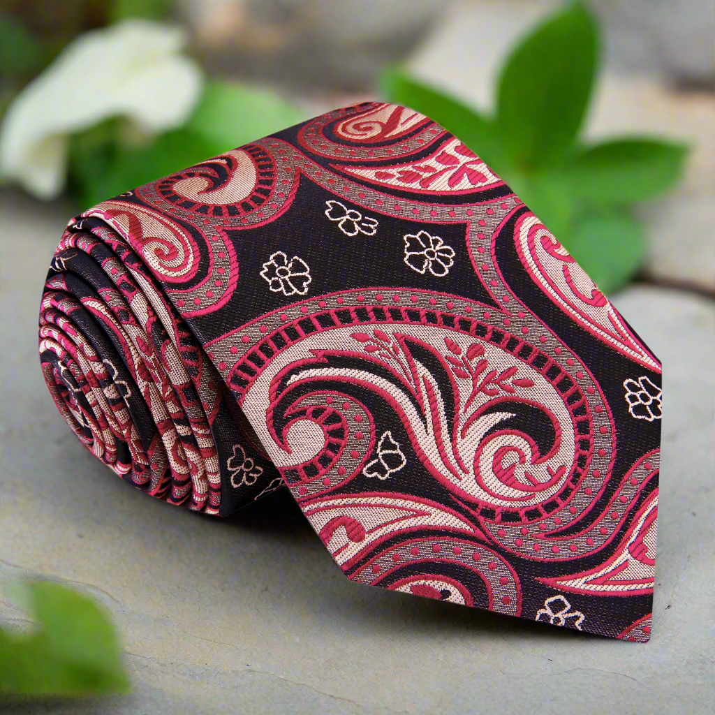 Brown Red Pink Paisley Tie