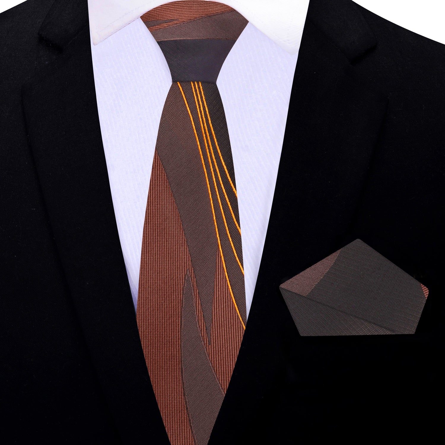 Thin Tie: Shades of Brown Abstract Lines Tie and matching Square
