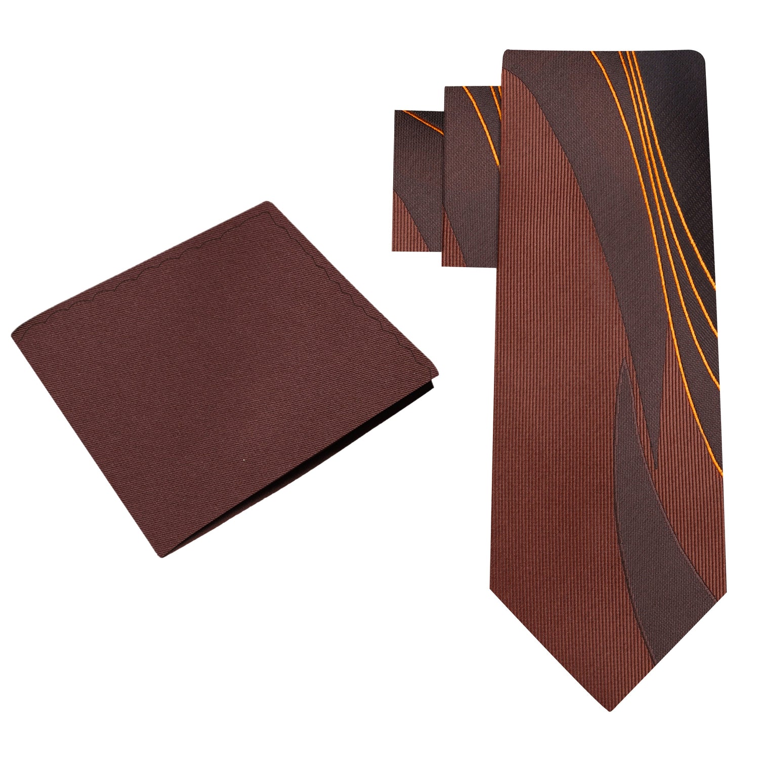 Alt View: Shades of Brown Abstract Lines Tie and Brown Square