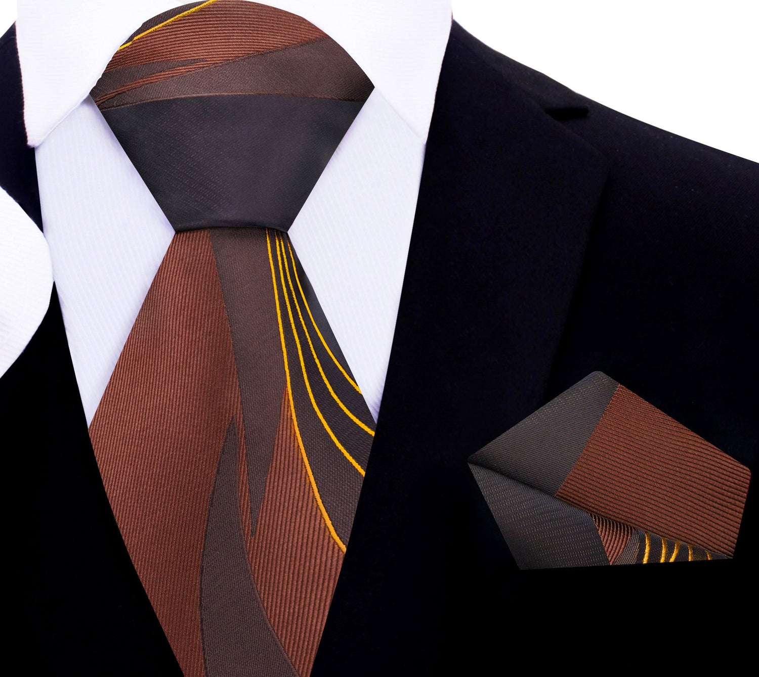 Shades of Brown Abstract Lines Tie and matching Square