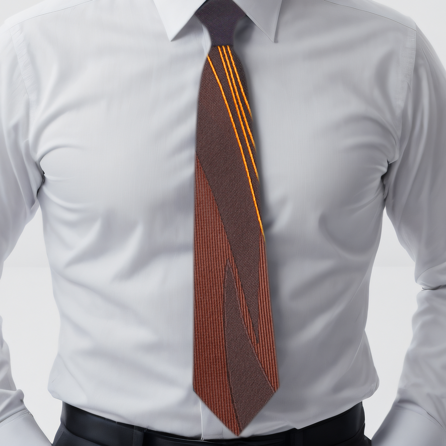 Shades of Brown Abstract Lines Tie On White Shirt