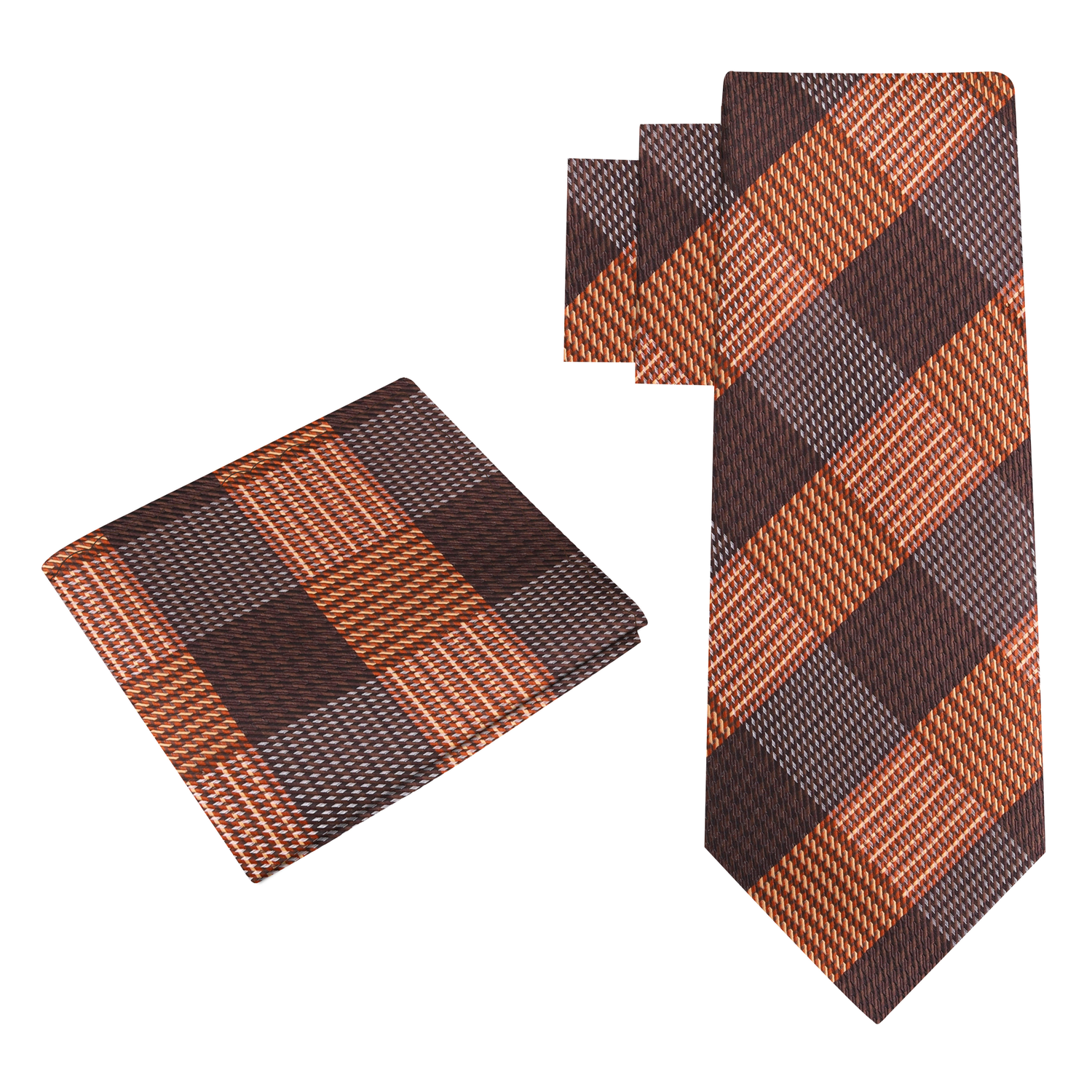 Alt View: Brown and Orange Plaid Tie and Square