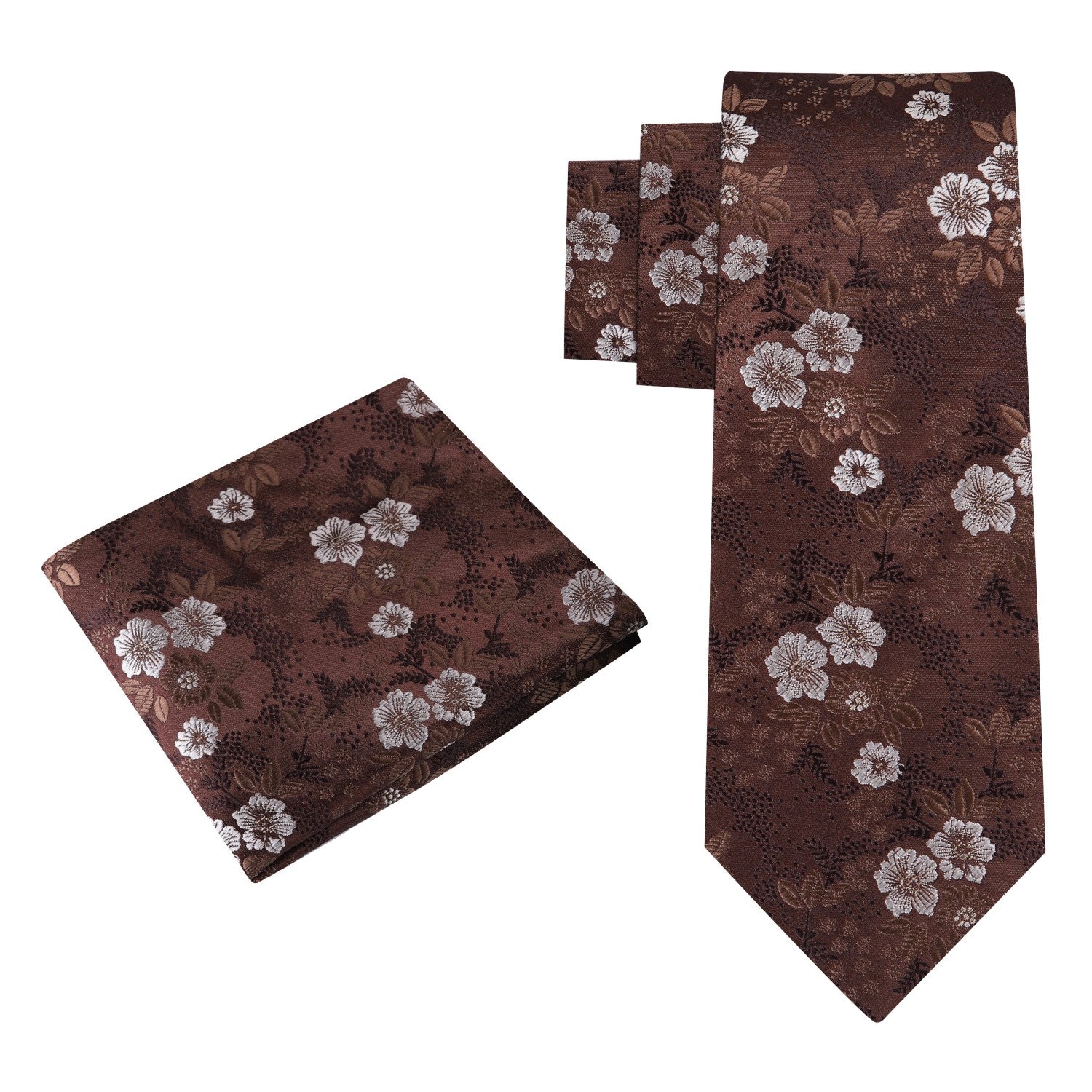 View 2:Shades of Brown Floral Tie and Matching Square