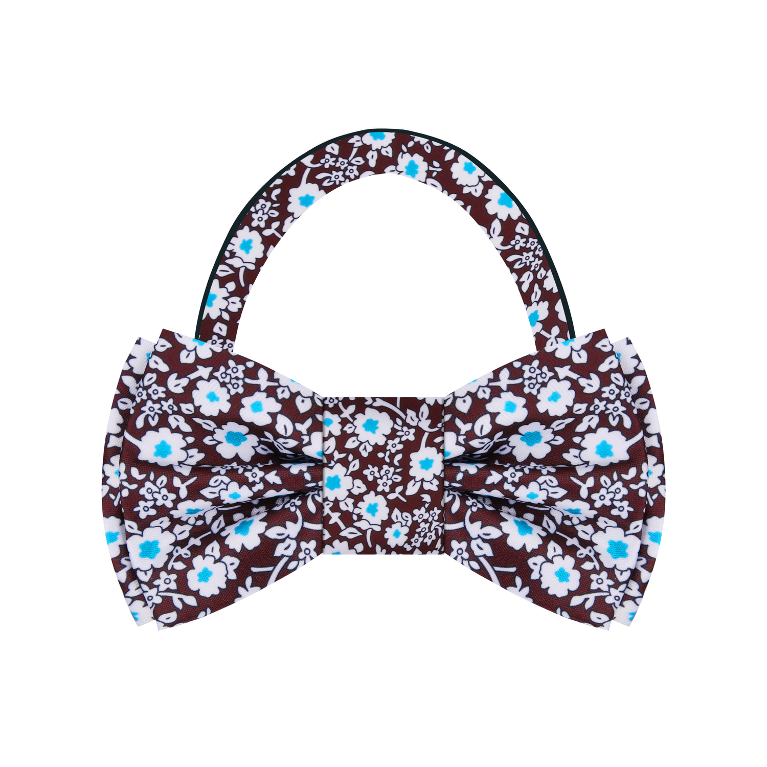 Brown, Light Blue, White Small Flowers Bow Tie Pre Tied