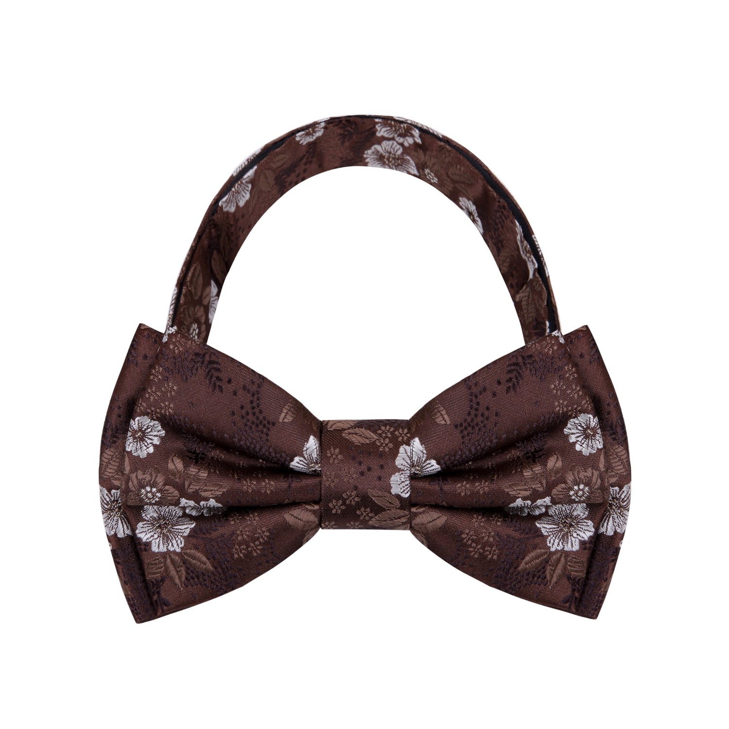 Brown, White Floral Bow Tie Pre Tied