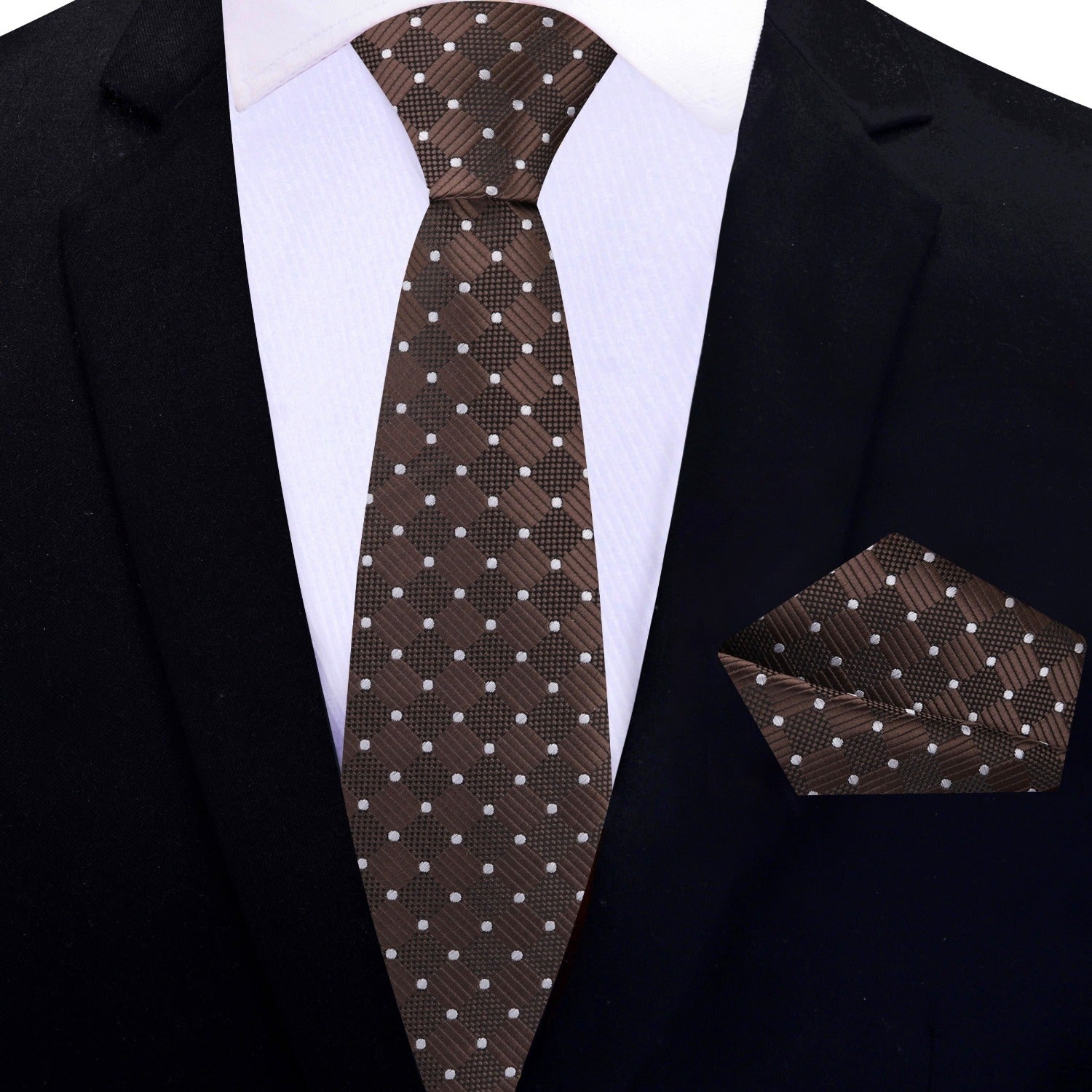 Thin Tie: Brown Geometric Necktie and Matching Square