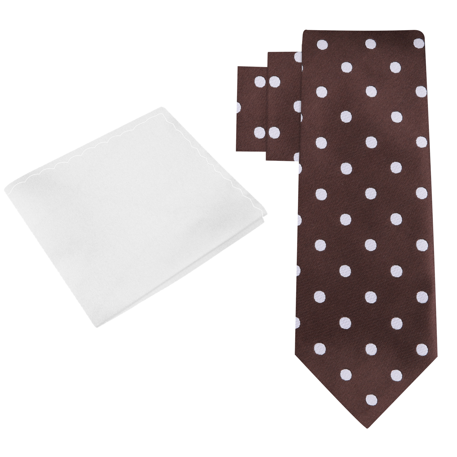 Alt view: Brown and White Polka Necktie and White Pocket Square