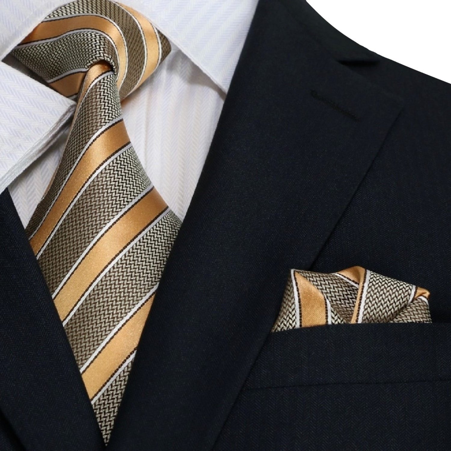 Brown and caramel stripe necktie and Square