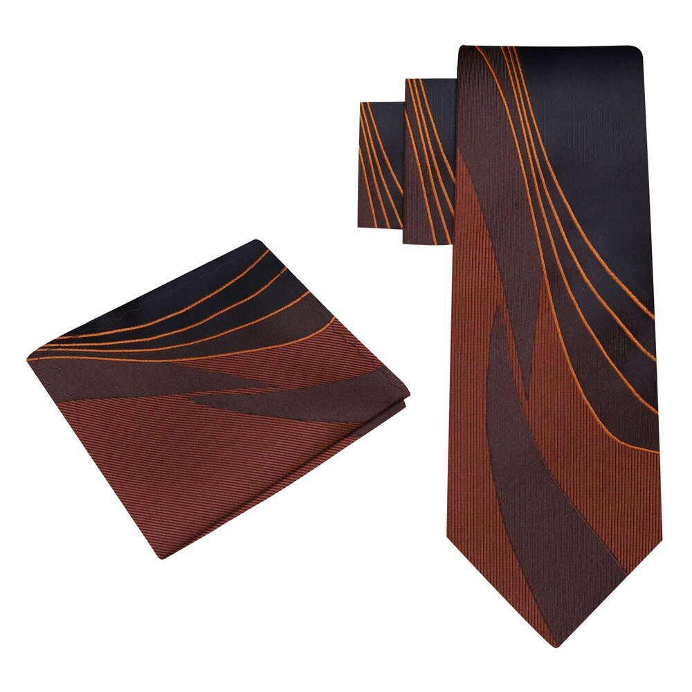 Alt View: Shades of Brown Abstract Lines Tie and matching Square