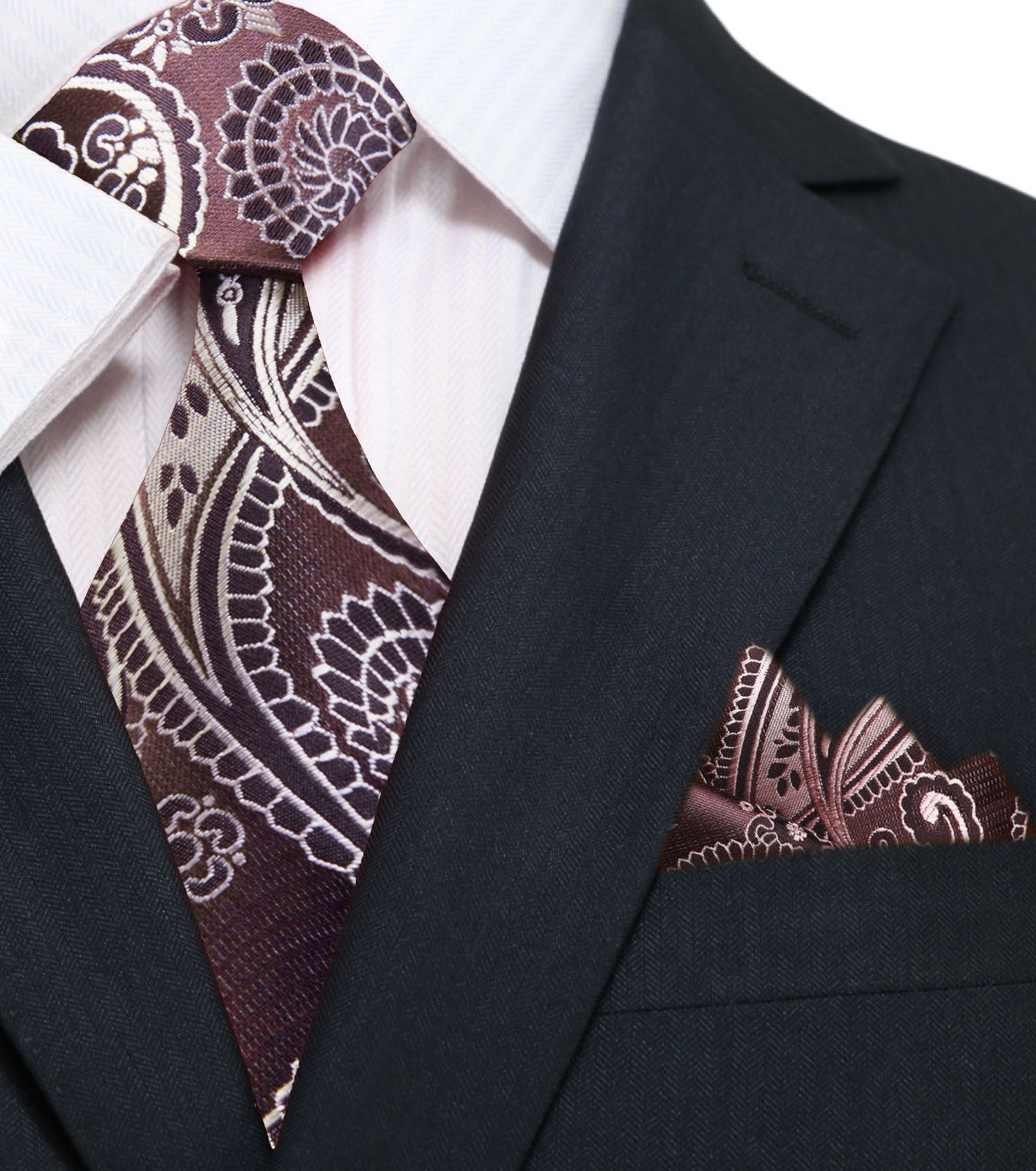 brown gold paisley tie and pocket square