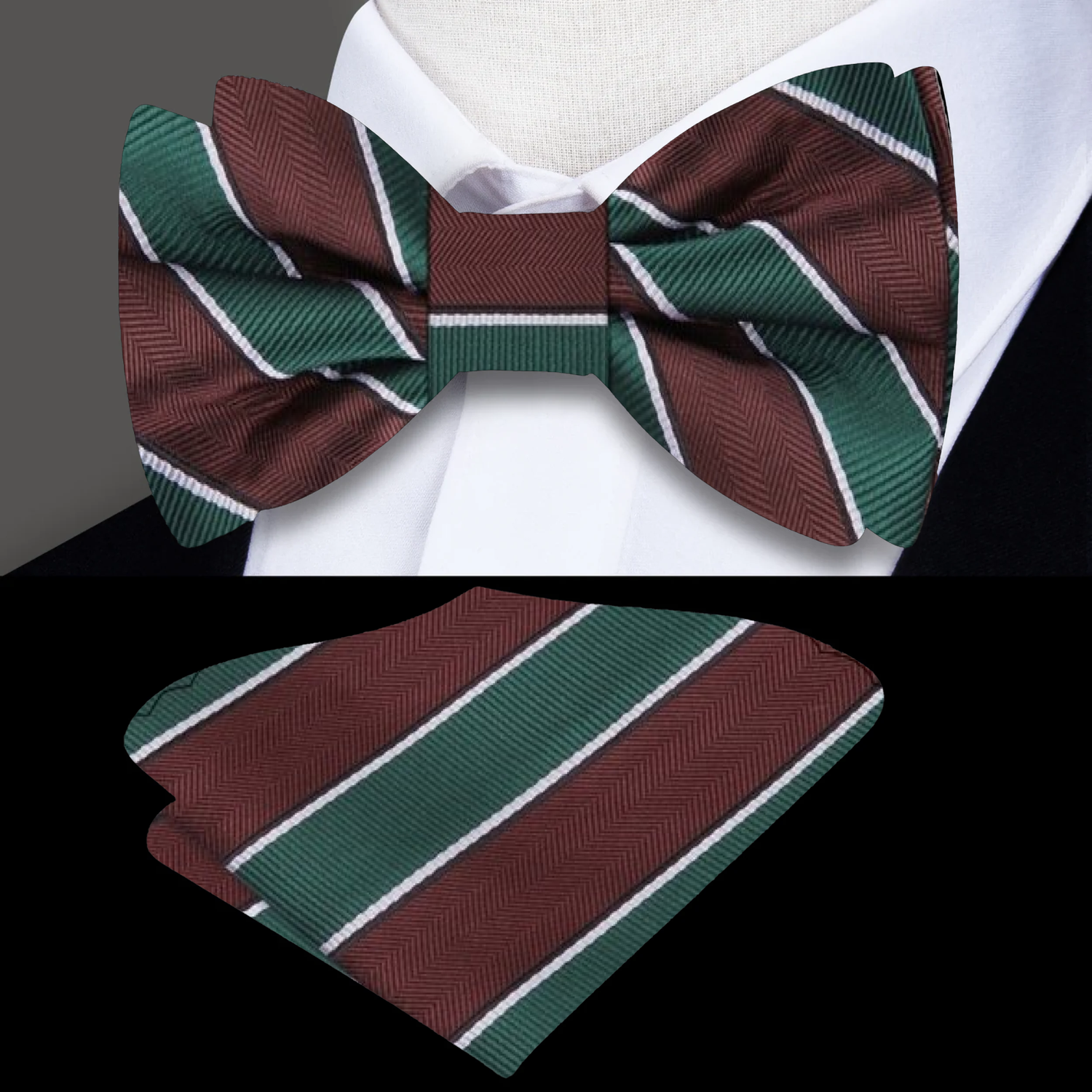 ||Brown/Green Stripe Bow Tie
