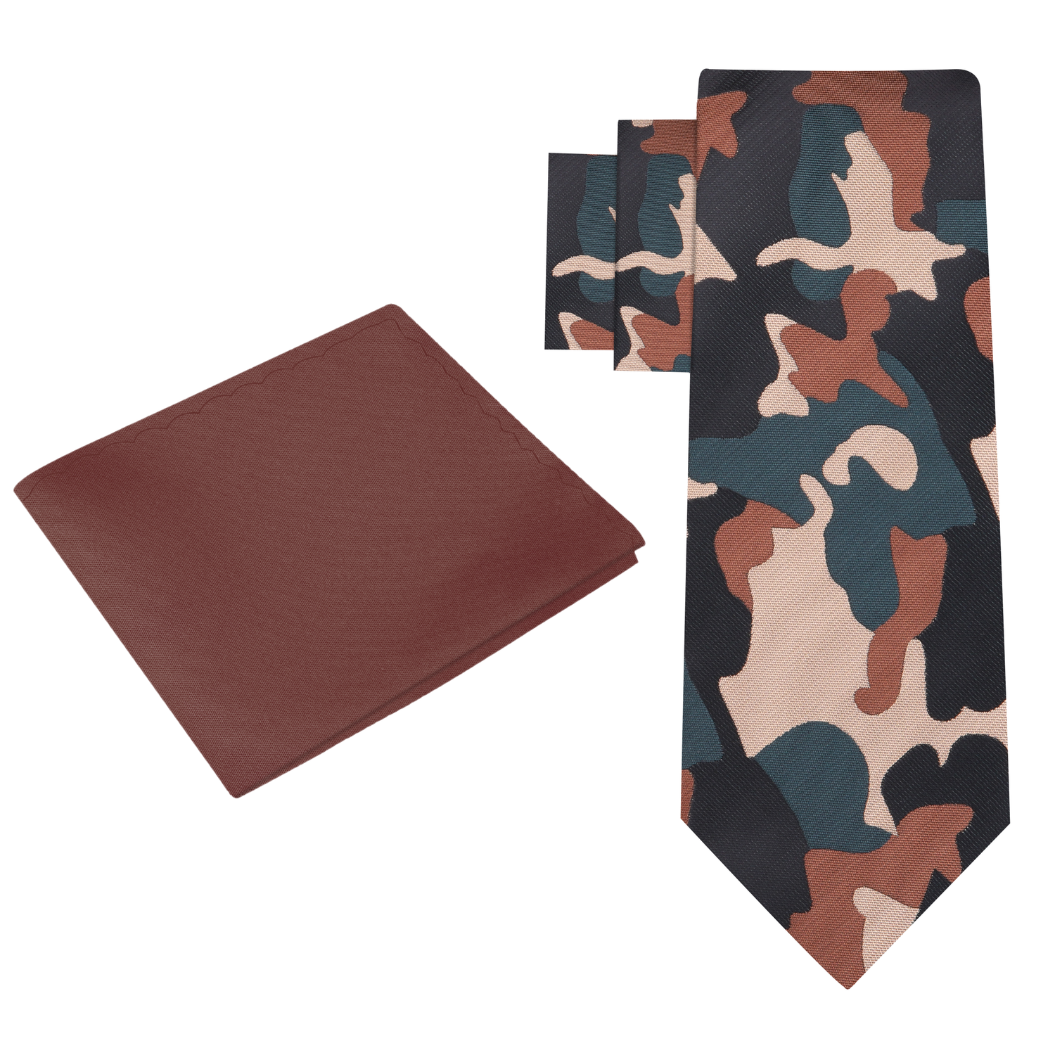 Alt View: Brown, Black, Green Camouflage Necktie and Brown Necktie