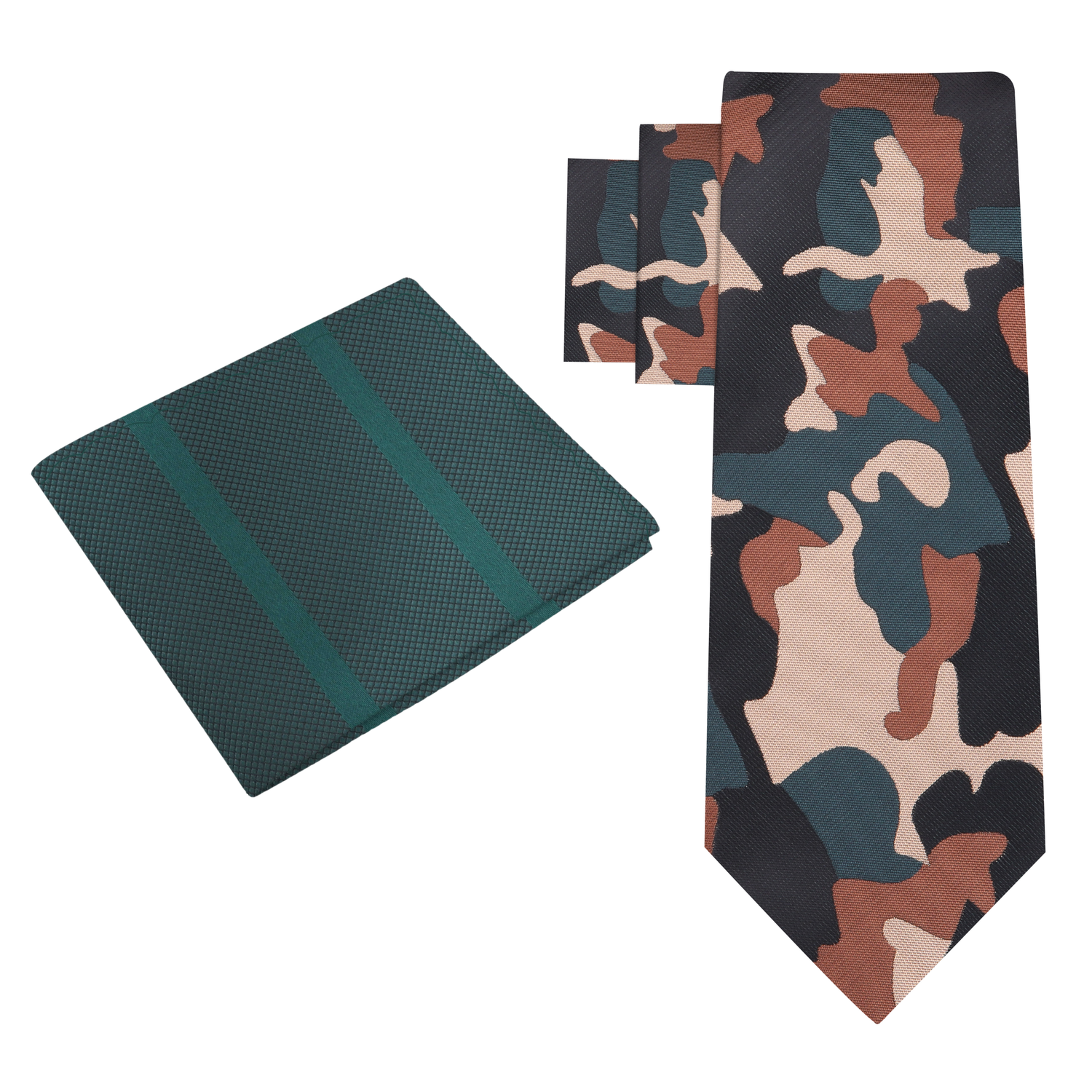 Alt View: Brown, Black, Green Camouflage Necktie and Dark Green Necktie