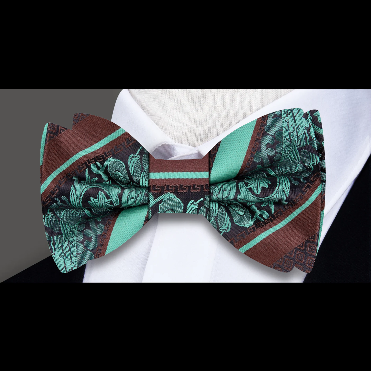 Mint, Brown Stripe With Intricate Vine Bow Tie  