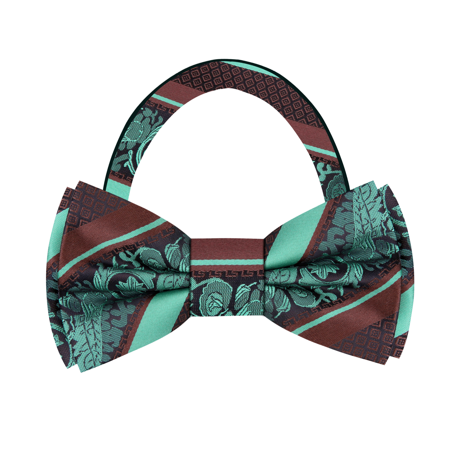Mint, Brown Stripe With Intricate Vine Bow Tie Pre Tied