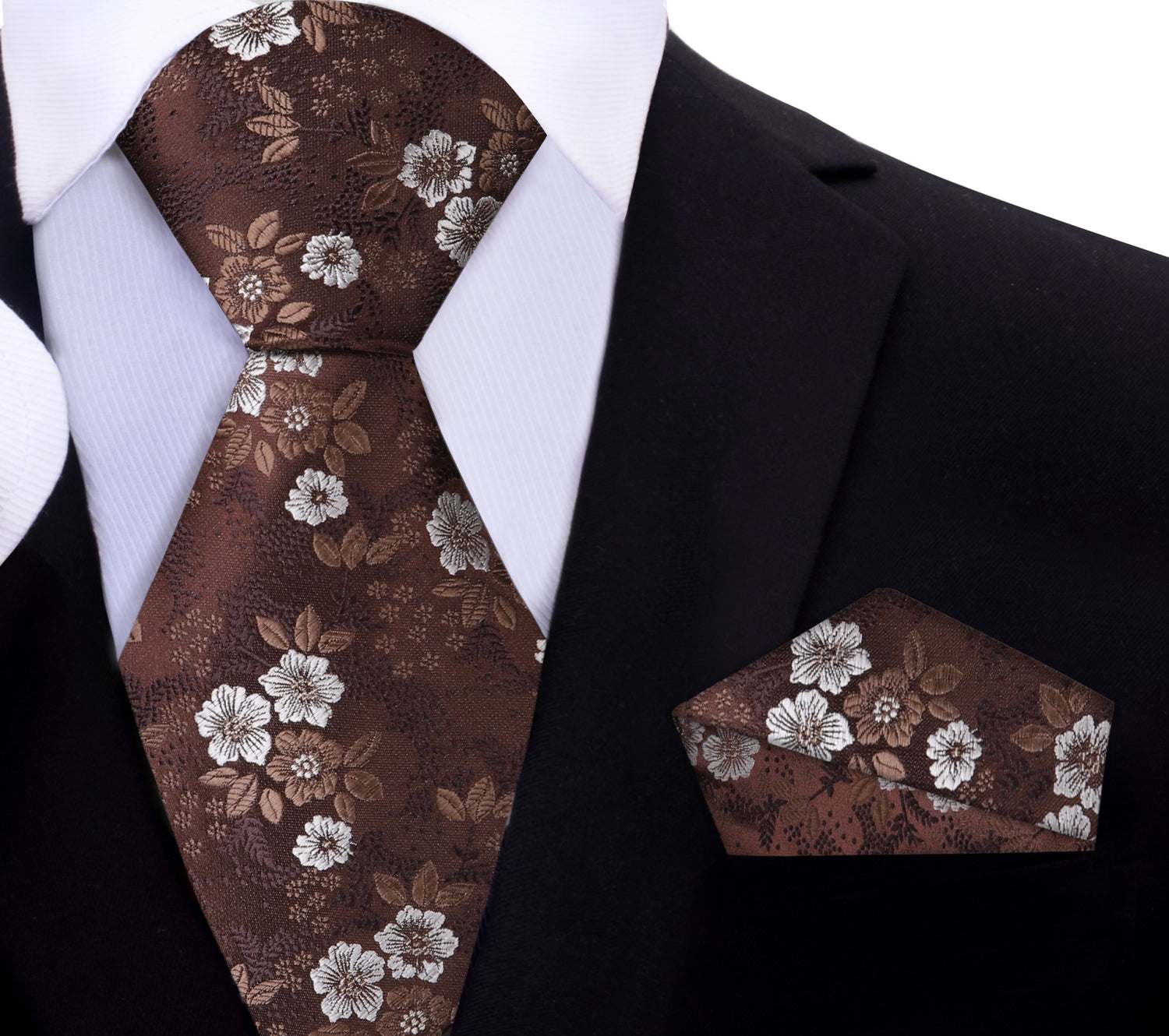 Shades of Brown Floral Tie and Matching Square