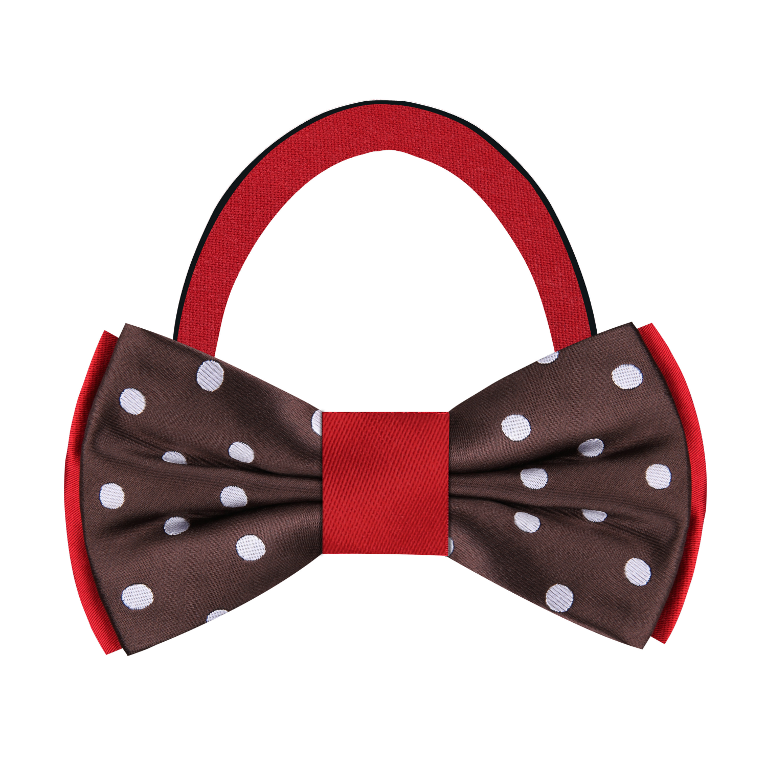 Brown, White, Red Polka Bow Tie Pre Tied