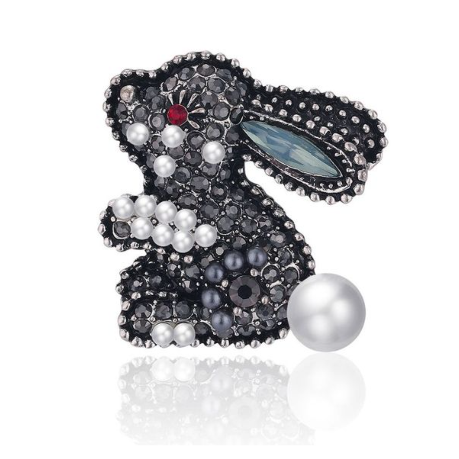 Black Bunny with Blue Ears Lapel Pin
