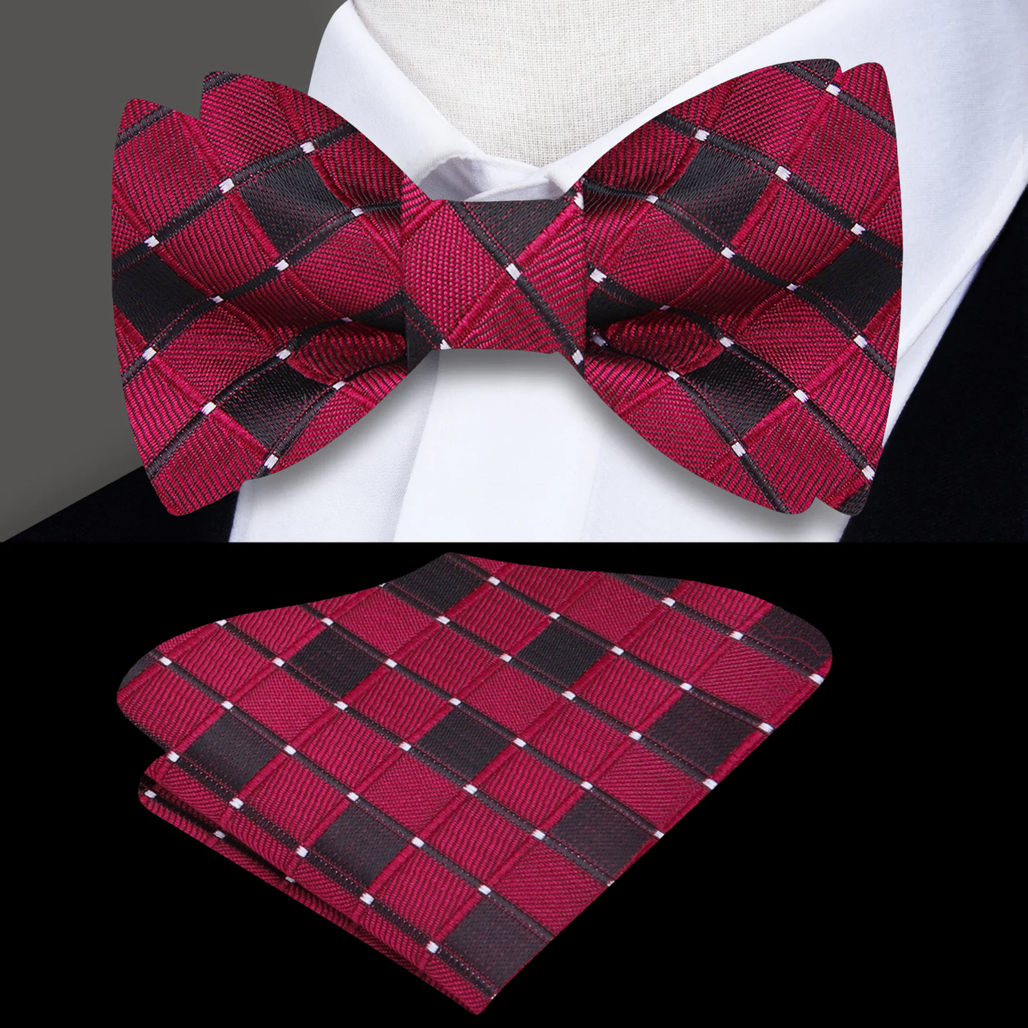 Burgundy Geometric Bow Tie and Square