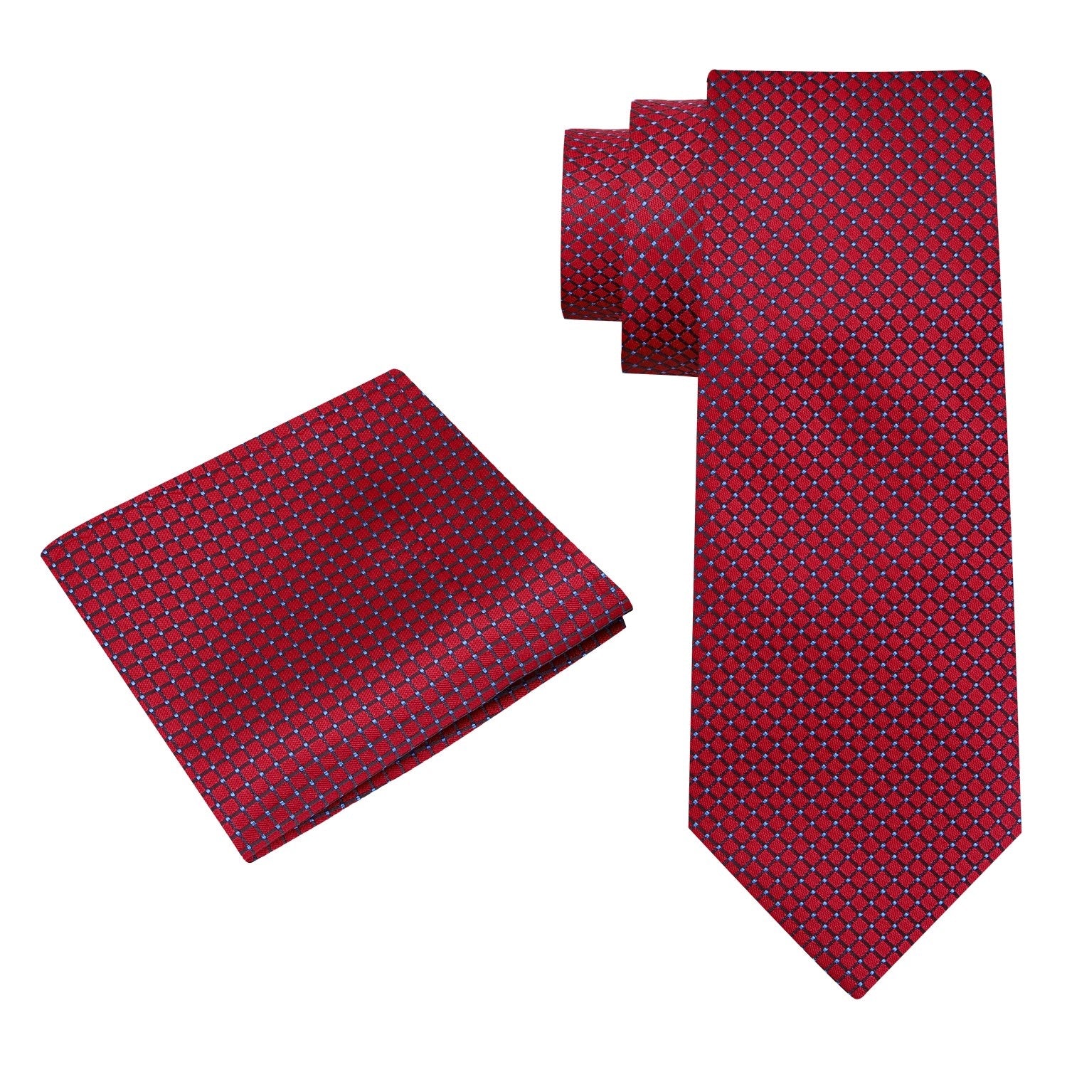Alt View: Red Geometric Tie with Matching Pocket Square