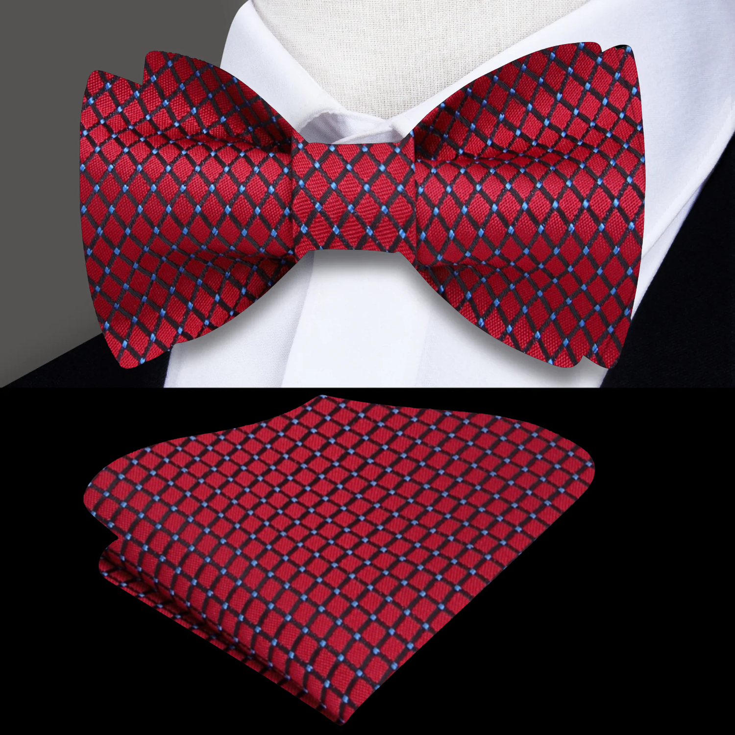 Burgundy Check Bow Tie and Square