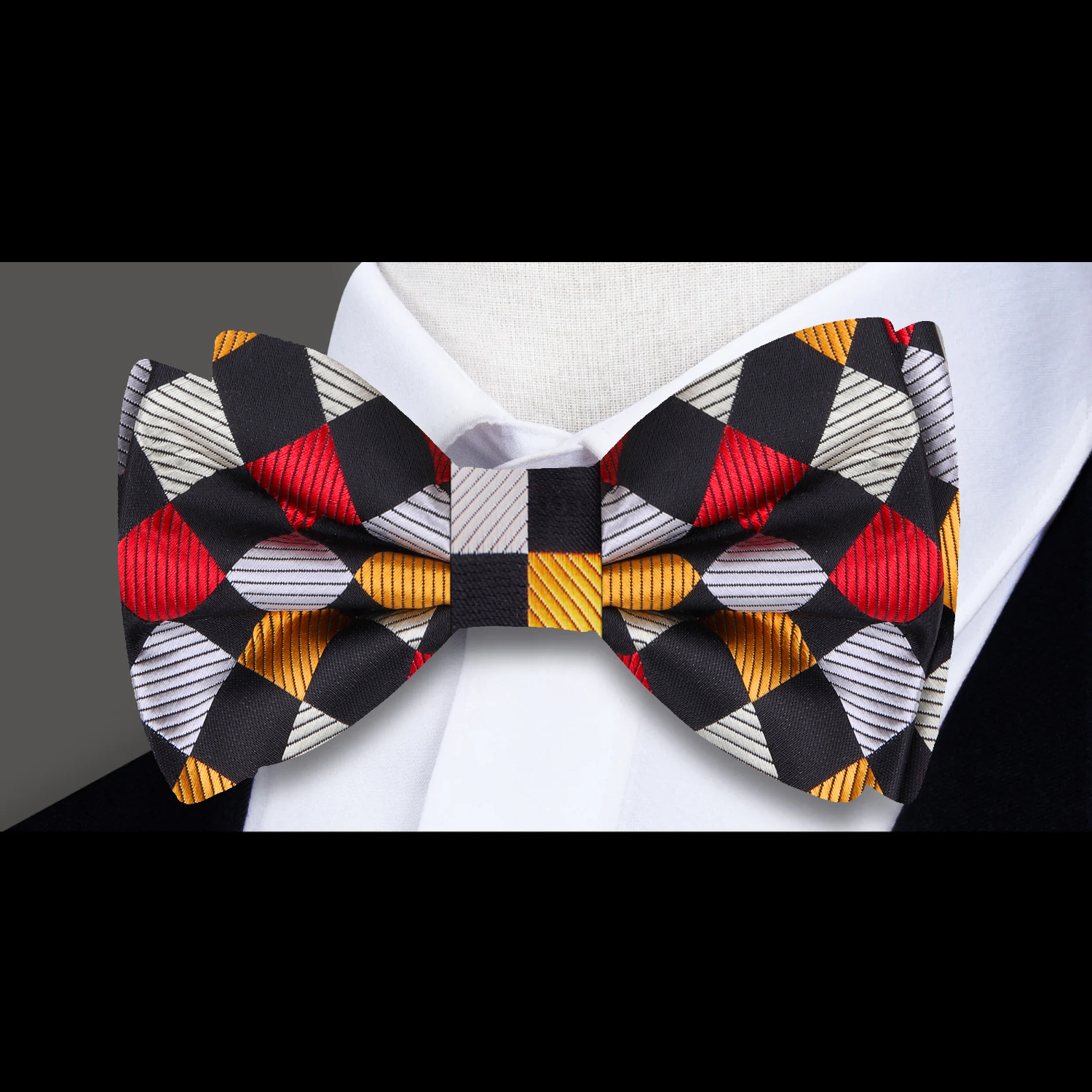 Gold, Red, Black Geometric Bow Tie
