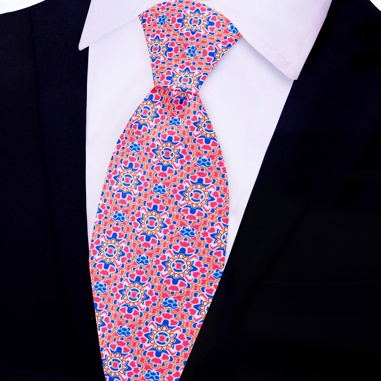 Candied Rose, Blue, White Mosaic Tie