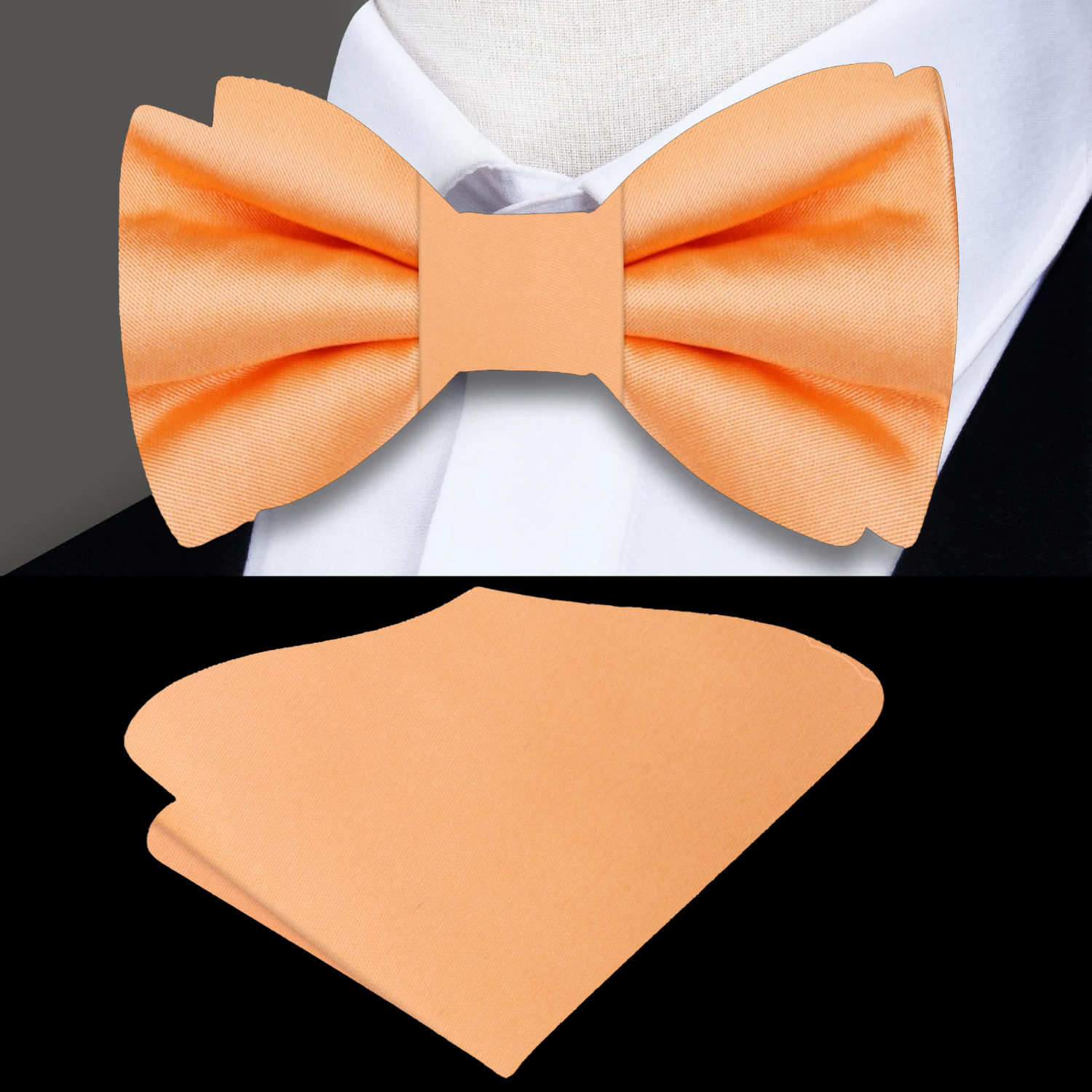 Solid Glossy Cantaloupe Bow Tie and Pocket Square