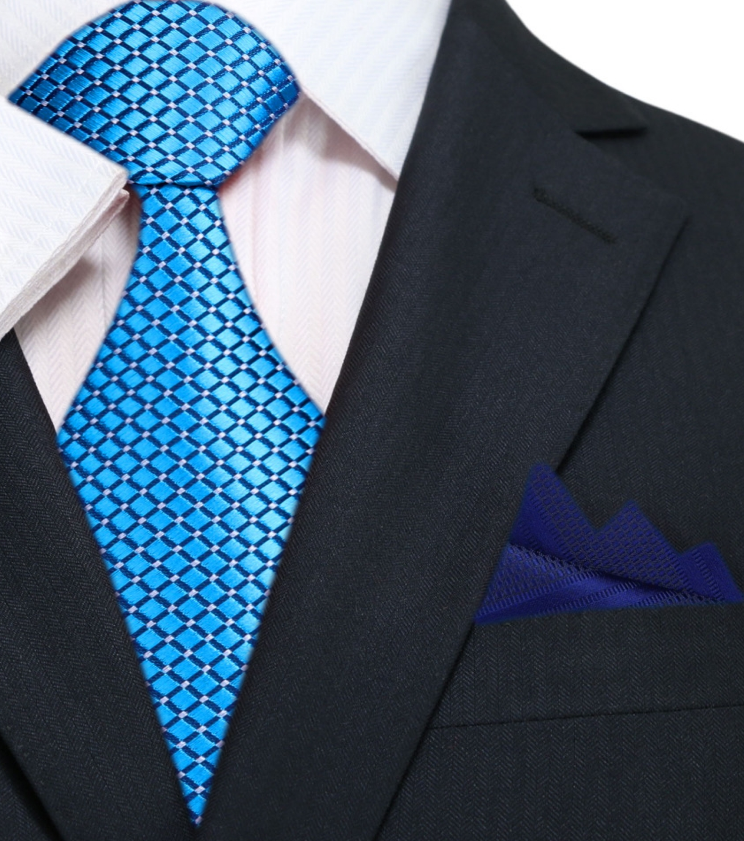 Light Blue Geometric Necktie and Blue Square