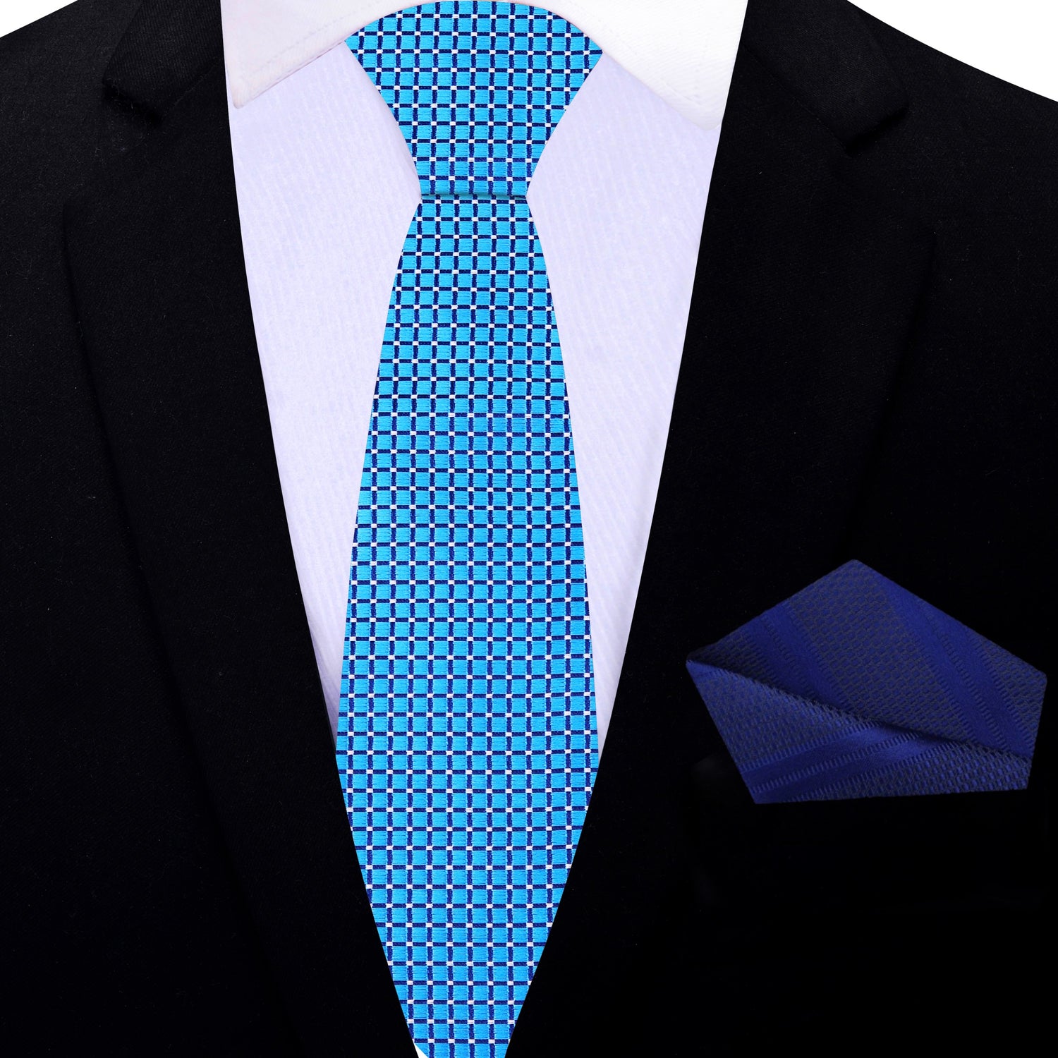Light Blue Geometric Thin Necktie and Blue Square