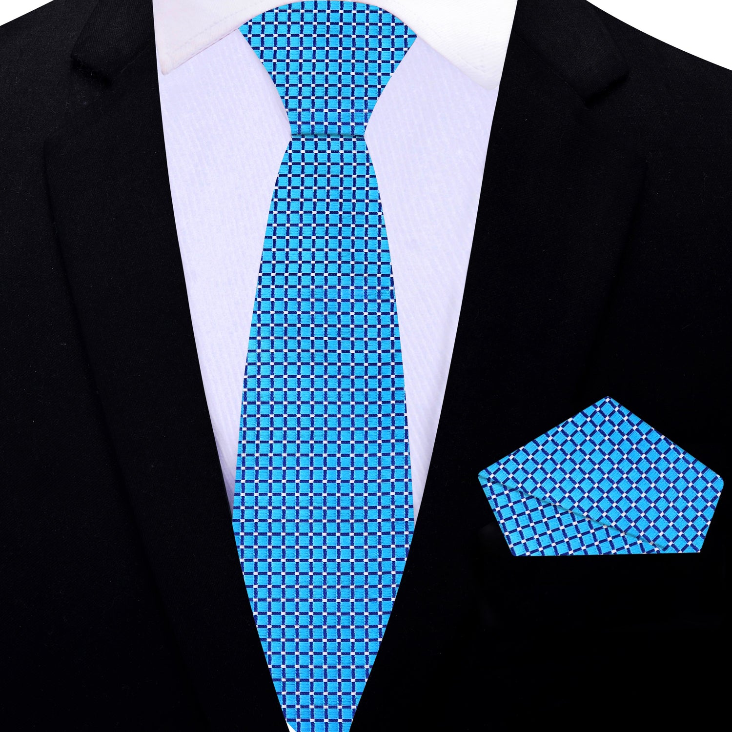 Thin: Light Blue Geometric Necktie and  Square