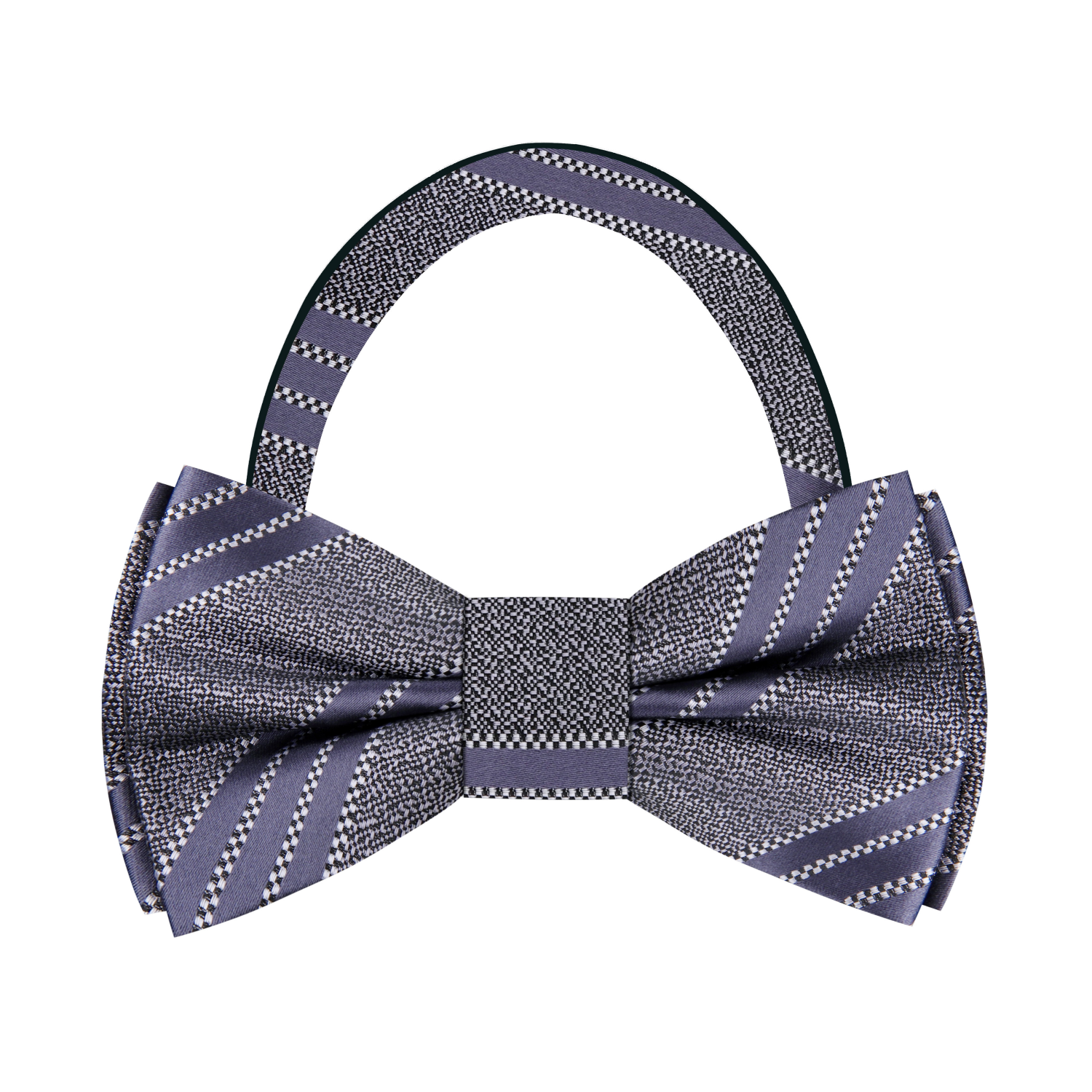 Steel Grey, Black Stripe Bow Tie Pre Tied