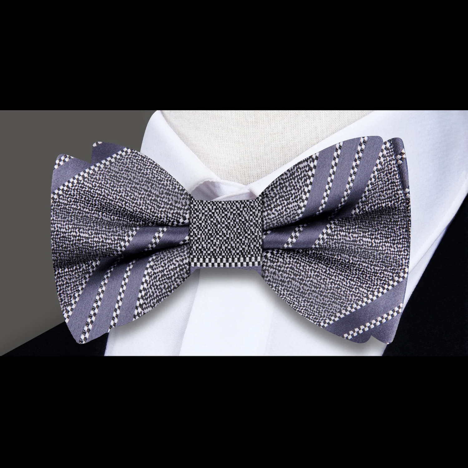 Steel Grey, Black Stripe Bow Tie 