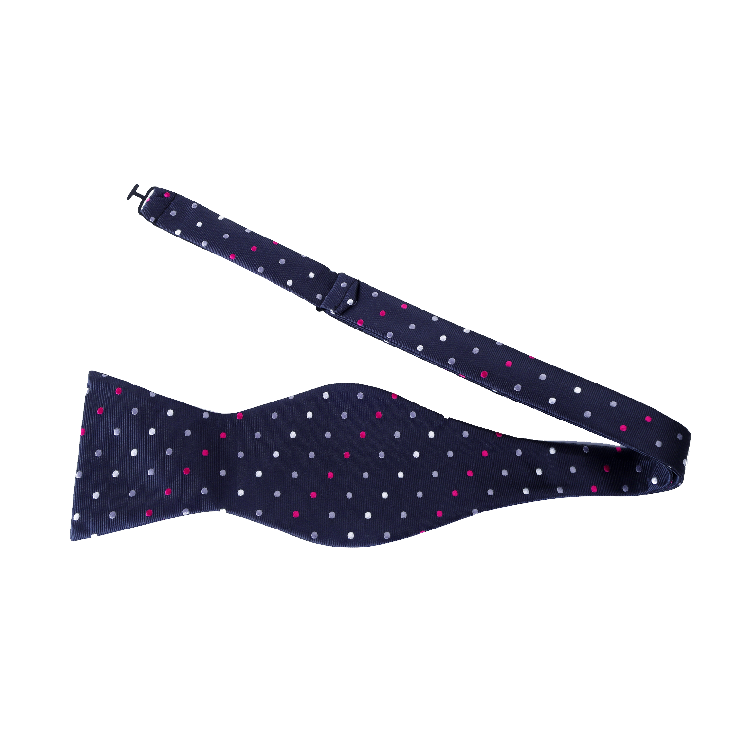 Grey with Pink and White Polka Bow Tie Self Tie