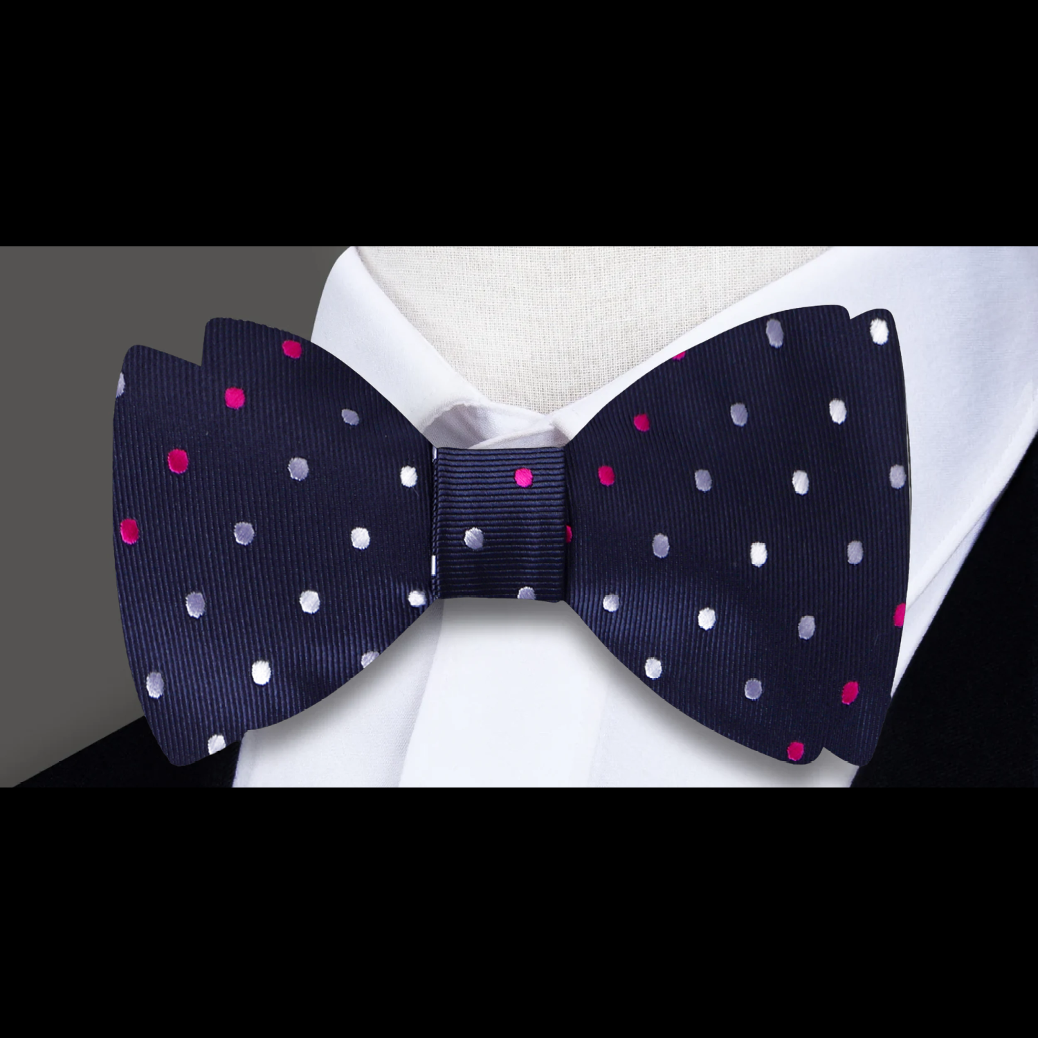 Grey with Pink and White Polka Bow Tie 