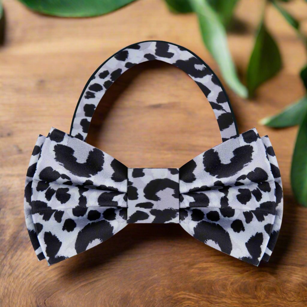 White Blue Black Cheetah Bow Tie Pre Tied