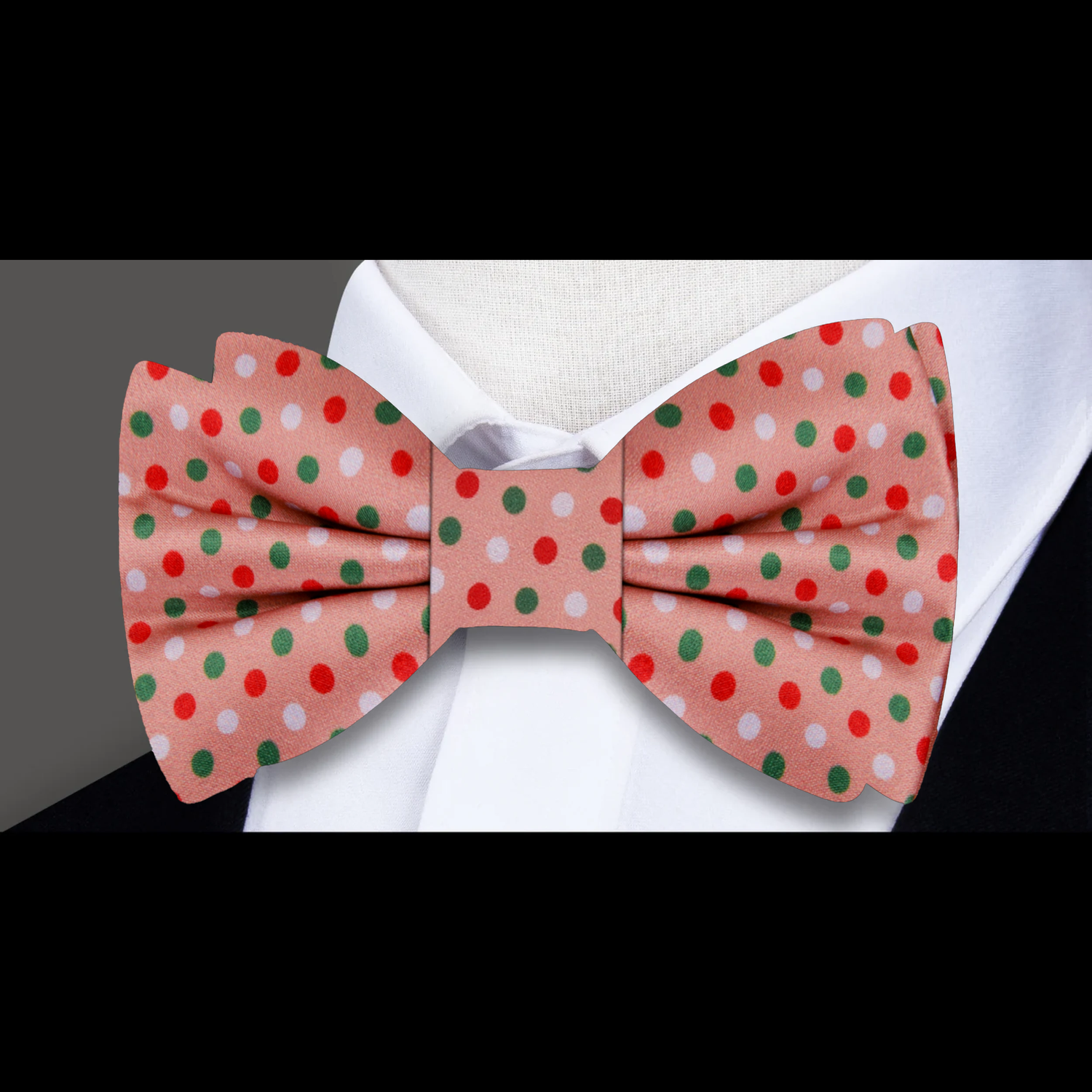 Salmon, Red, Green Polka Bow Tie  