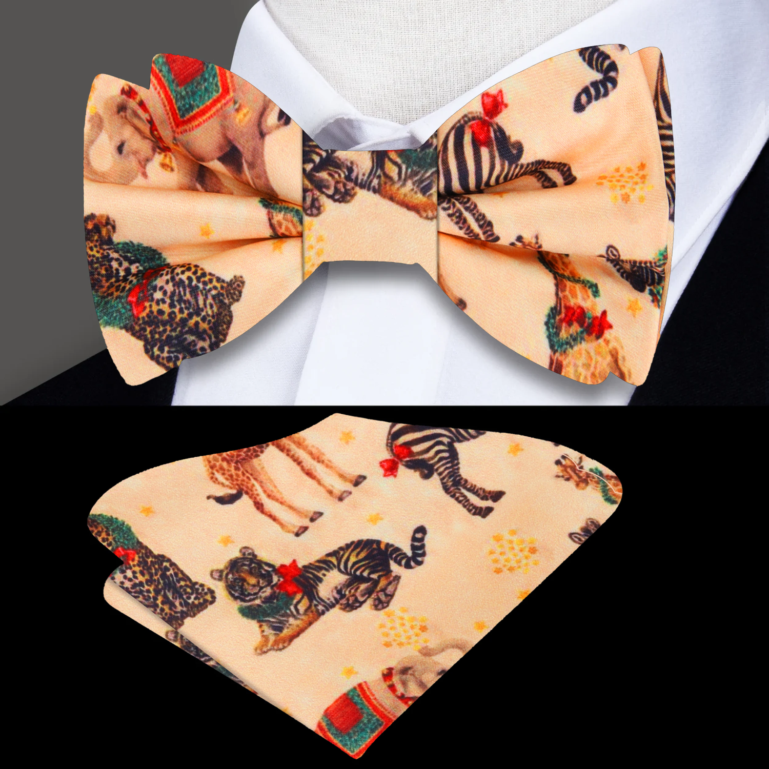 Yellow, Black, Green, Red Christmas Safari Bow Tie and Square