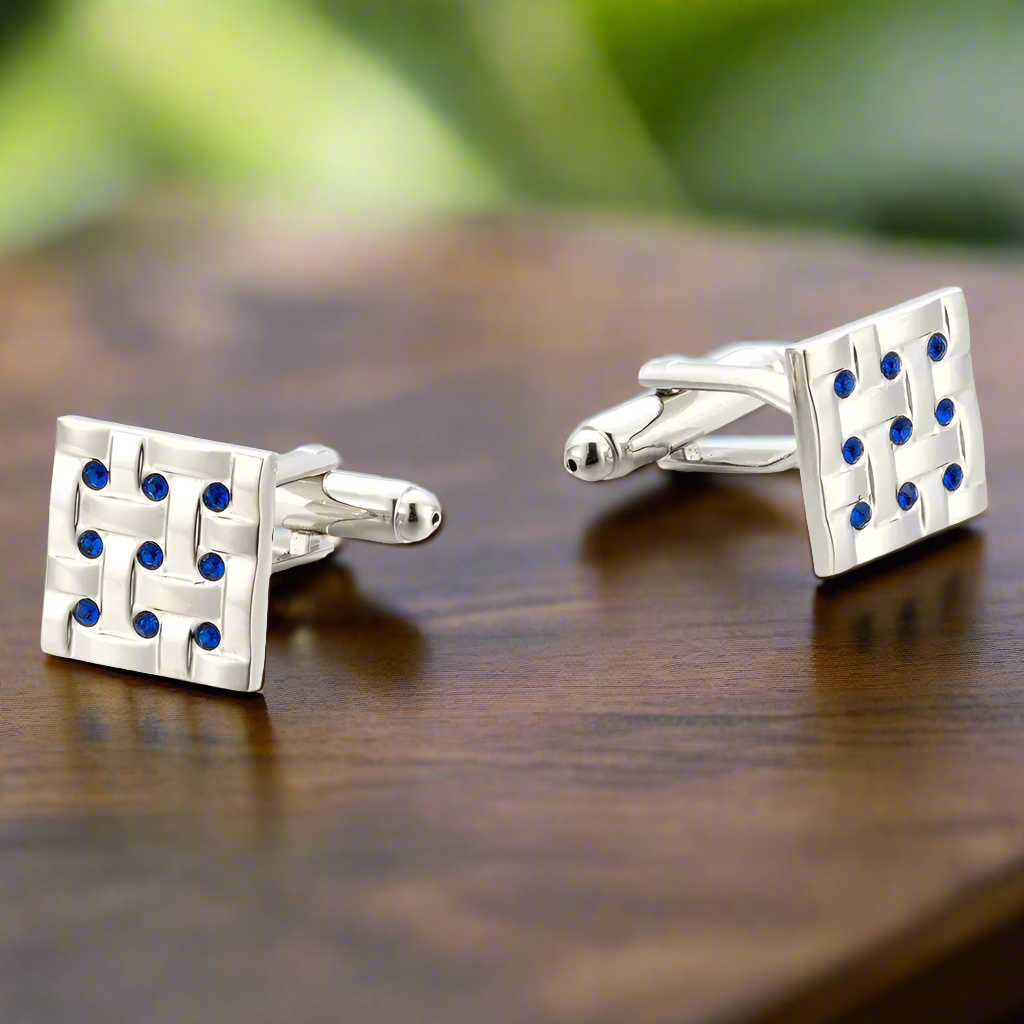 Square Chrome Blue Cufflinks