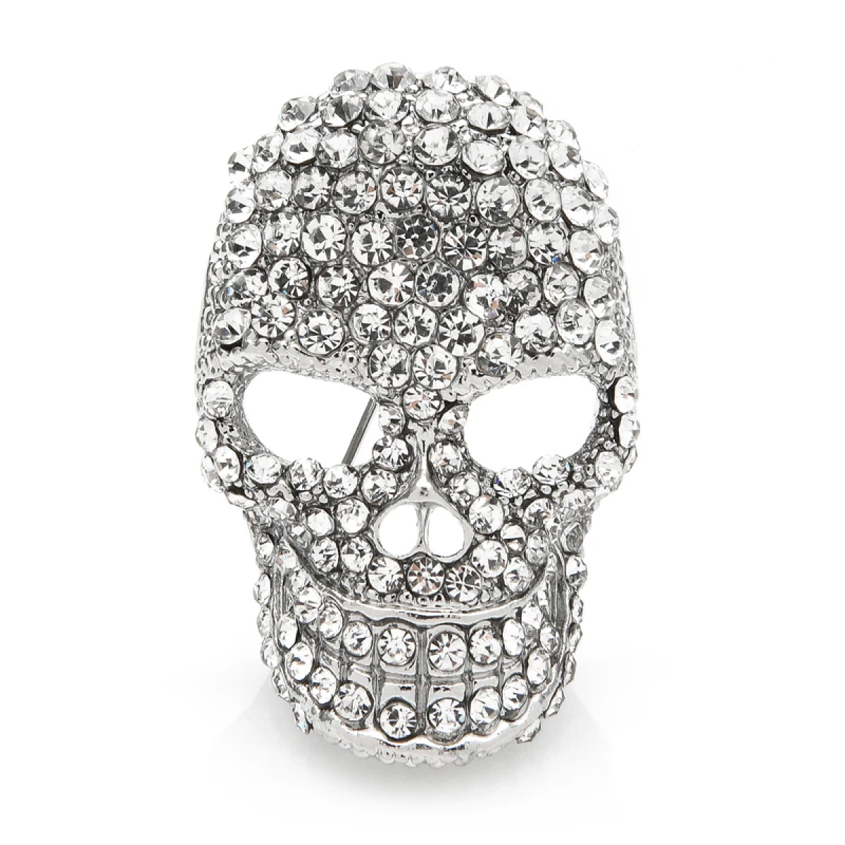 Chrome Jeweled Skull Lapel Pin