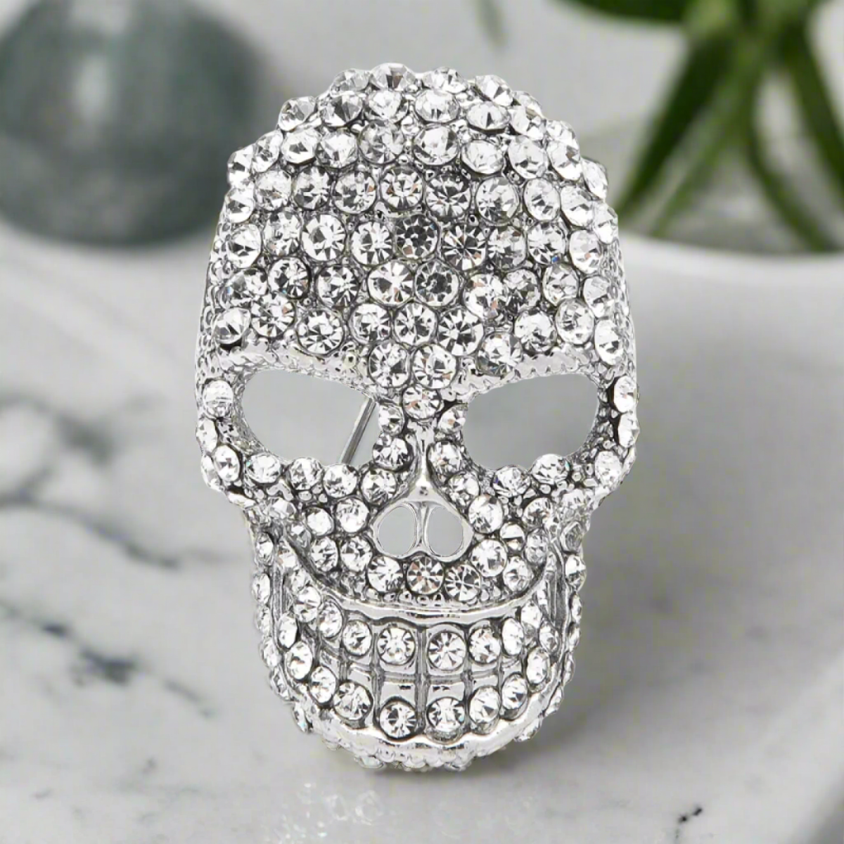 Chrome Jeweled Skull Lapel Pin