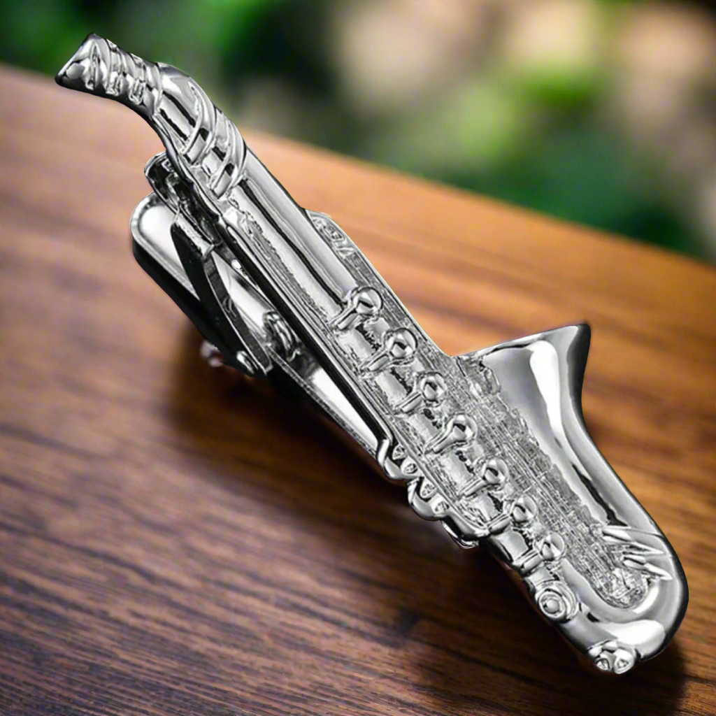 Chrome Saxophone Tie Clip