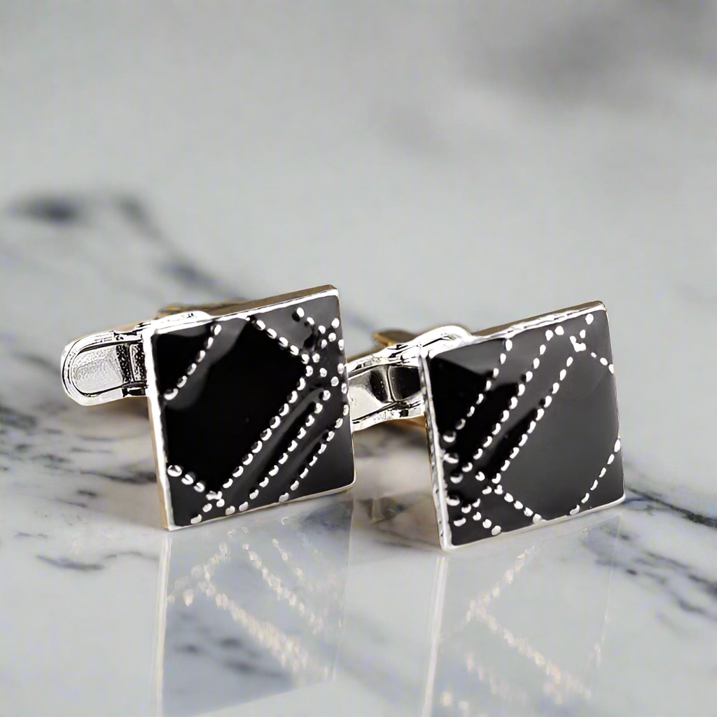 2 Black Chrome Square Cufflinks