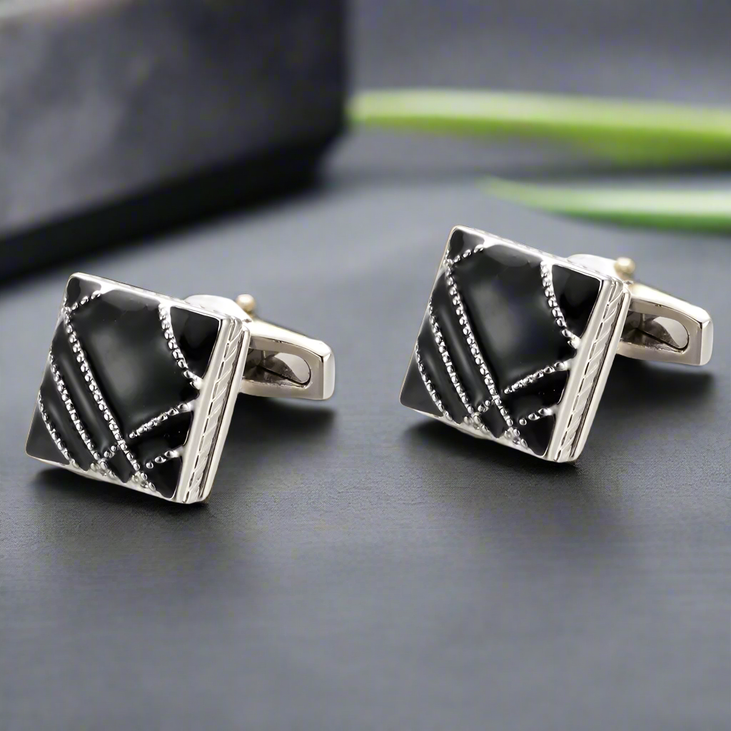 View 1 Black Chrome Square Cufflinks