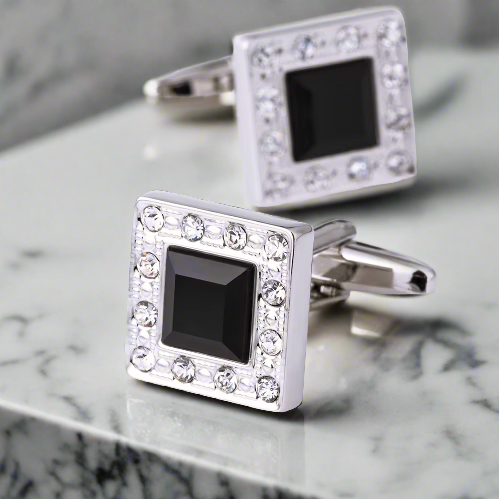 Chrome and Black Square Cufflinks