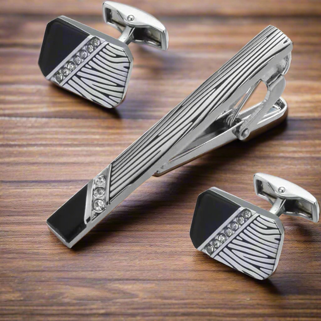 cufflinks and tie clip. 