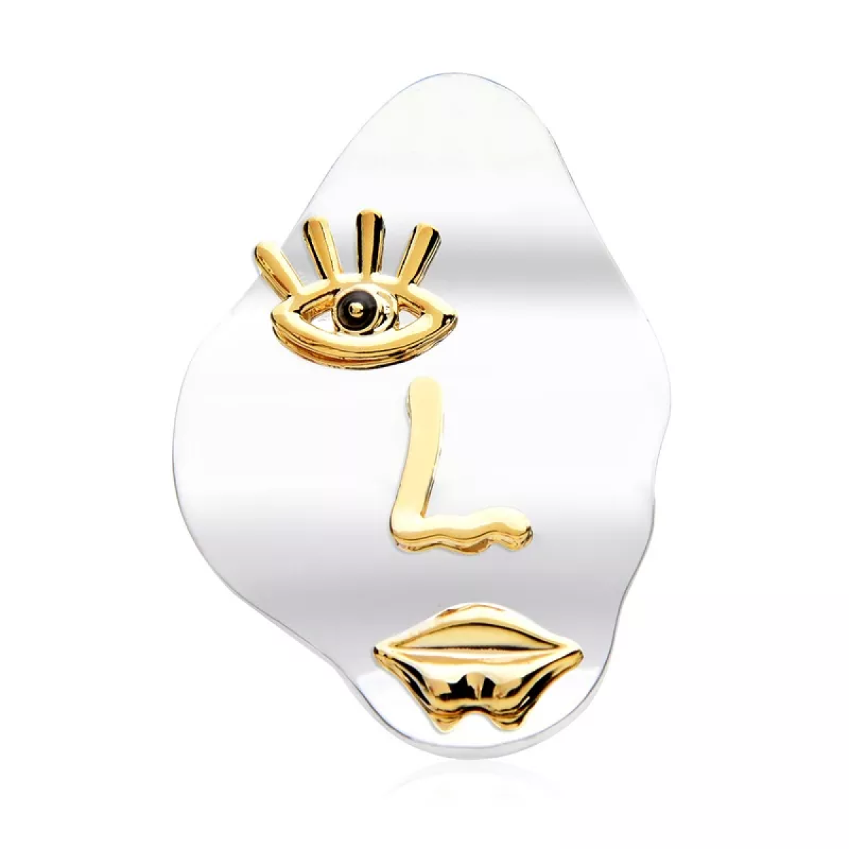 Chrome and Gold Colored Abstract Face Lapel Pin